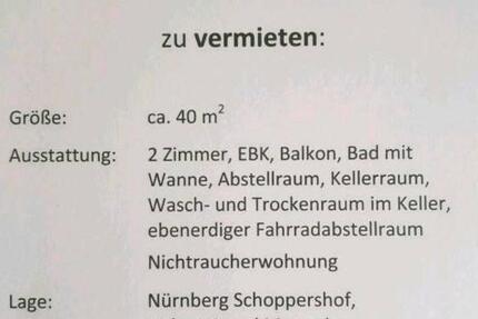 Wohnung Nürnberg Buchenbühl - 2 Zimmer, 40 m&sup2;, 550&euro; | Angebot:25973539