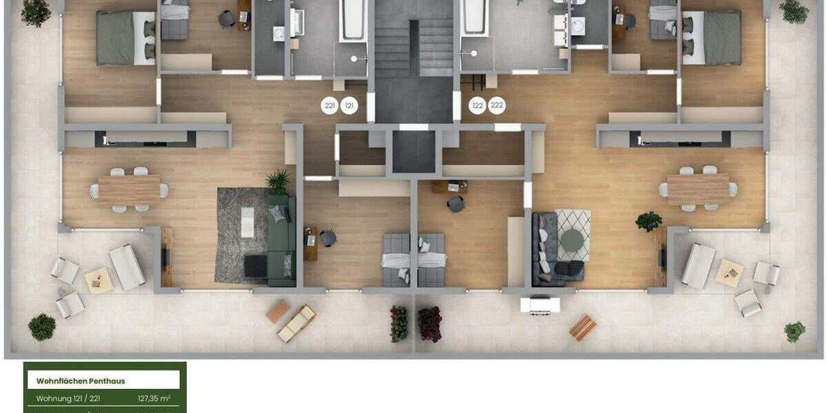 Etagenwohnung Burgthann Heinleinshof - 4 Zimmer, 126 m&sup2;, 589.760&euro; | Angebot:25820654